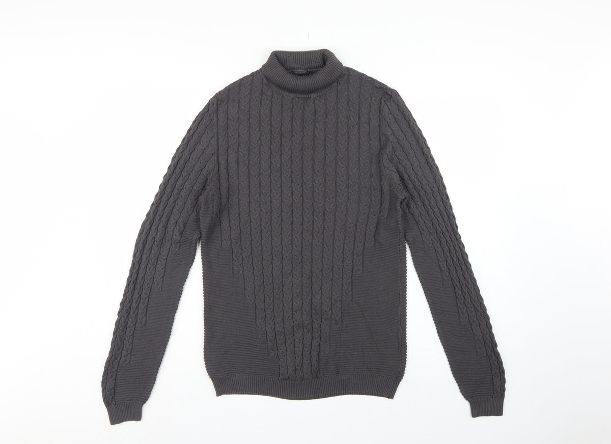 ASOS Design Men’s Grey M Cable Knit Roll Neck Pullover Jumper