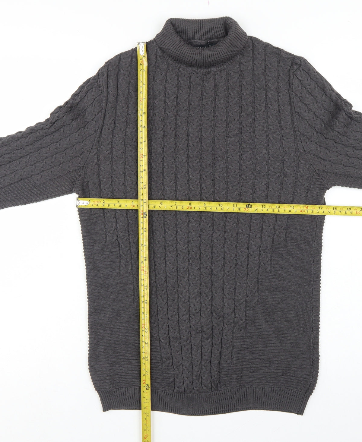 ASOS Design Men’s Grey M Cable Knit Roll Neck Pullover Jumper
