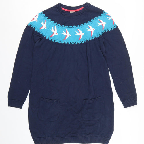 Frugi Bloom Women’s Blue UK 12 Bird Knit Jumper Dress Pockets