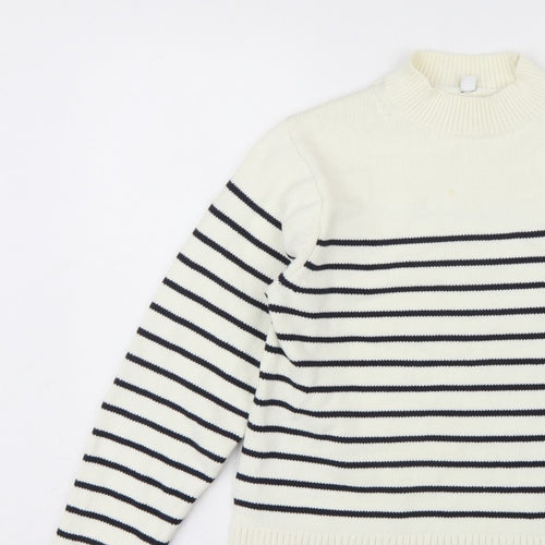 Uniqlo Women Ivory Black Striped XS Mock Neck Cotton Blend Jumper