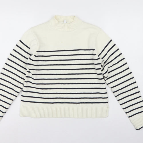 Uniqlo Women Ivory Black Striped XS Mock Neck Cotton Blend Jumper