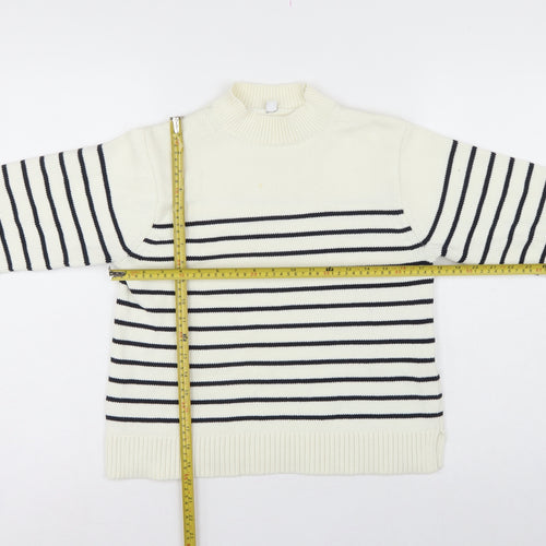 Uniqlo Women Ivory Black Striped XS Mock Neck Cotton Blend Jumper