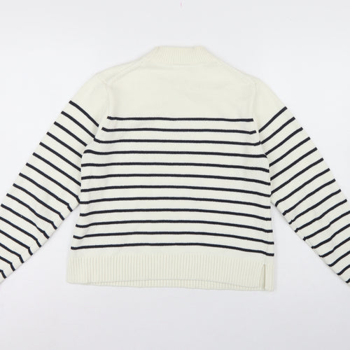 Uniqlo Women Ivory Black Striped XS Mock Neck Cotton Blend Jumper