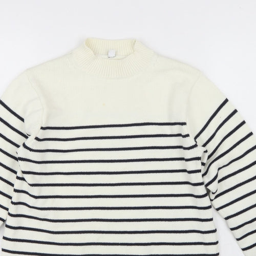Uniqlo Women Ivory Black Striped XS Mock Neck Cotton Blend Jumper