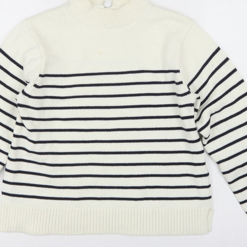 Uniqlo Women Ivory Black Striped XS Mock Neck Cotton Blend Jumper