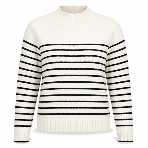 Uniqlo Women Ivory Black Striped XS Mock Neck Cotton Blend Jumper