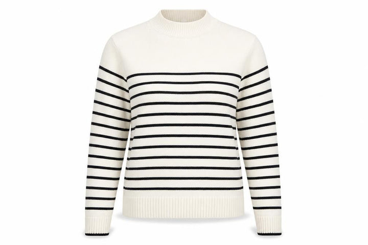 Uniqlo Women Ivory Black Striped XS Mock Neck Cotton Blend Jumper