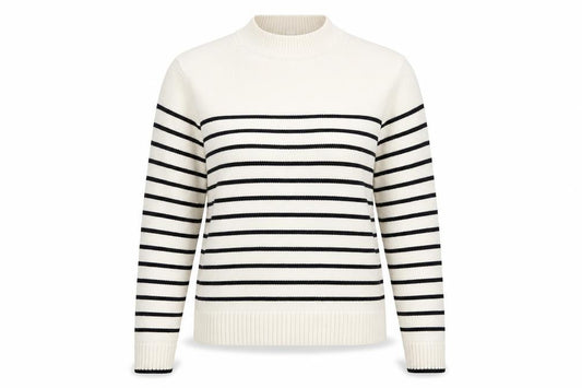 Uniqlo Women Ivory Black Striped XS Mock Neck Cotton Blend Jumper