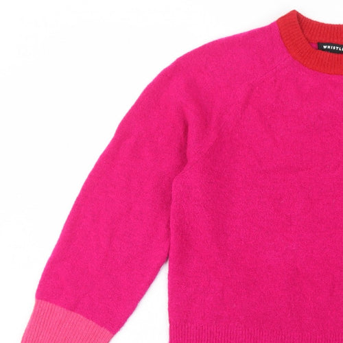 Whistles Women Pink XS Wool Blend Crew Neck Pocket Jumper