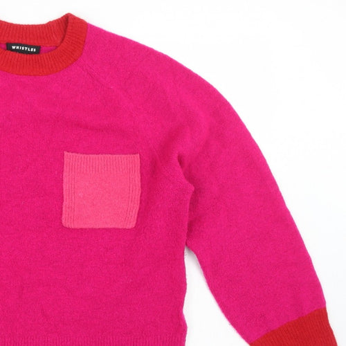 Whistles Women Pink XS Wool Blend Crew Neck Pocket Jumper