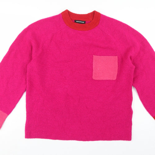 Whistles Women Pink XS Wool Blend Crew Neck Pocket Jumper