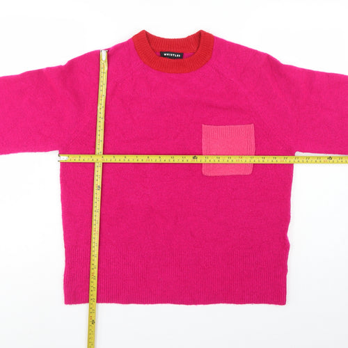 Whistles Women Pink XS Wool Blend Crew Neck Pocket Jumper