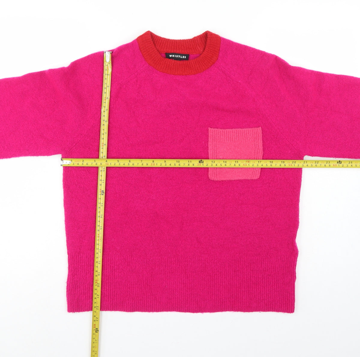 Whistles Women Pink XS Wool Blend Crew Neck Pocket Jumper