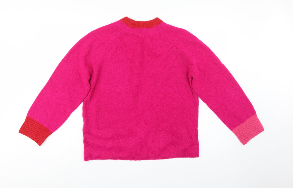 Whistles Women Pink XS Wool Blend Crew Neck Pocket Jumper