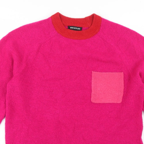 Whistles Women Pink XS Wool Blend Crew Neck Pocket Jumper