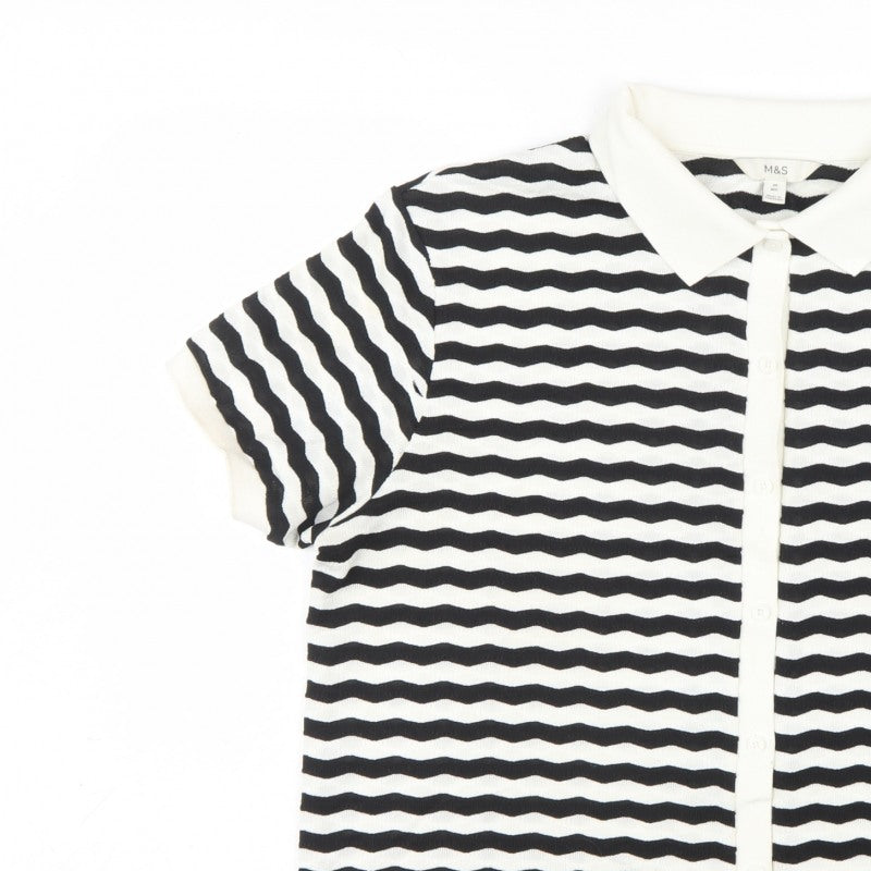 Marks & Spencer Women Black White Striped Size 20 Jersey Polo Shirt