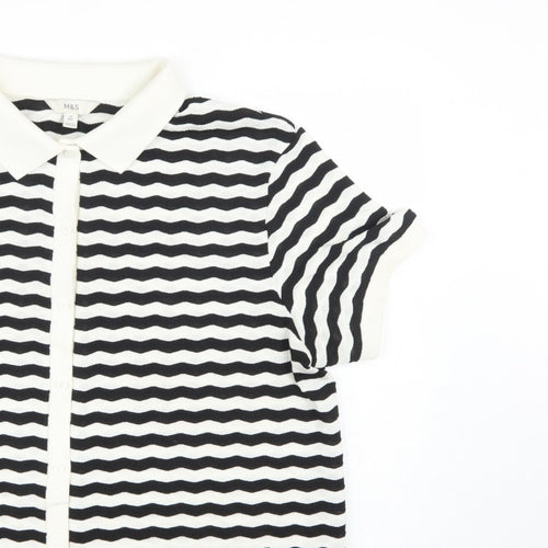 Marks & Spencer Women Black White Striped Size 20 Jersey Polo Shirt