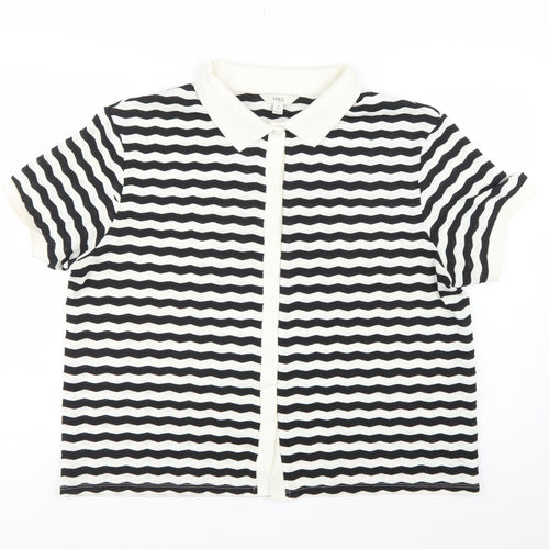 Marks & Spencer Women Black White Striped Size 20 Jersey Polo Shirt
