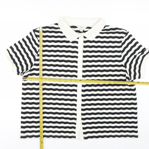Marks & Spencer Women Black White Striped Size 20 Jersey Polo Shirt