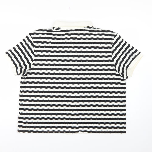 Marks & Spencer Women Black White Striped Size 20 Jersey Polo Shirt