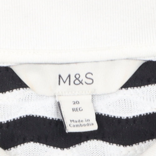 Marks & Spencer Women Black White Striped Size 20 Jersey Polo Shirt