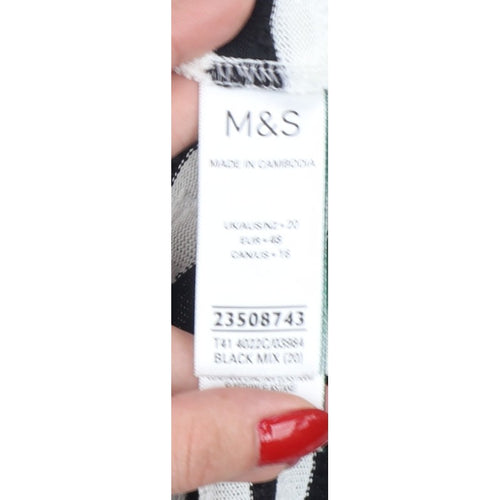 Marks & Spencer Women Black White Striped Size 20 Jersey Polo Shirt