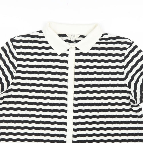 Marks & Spencer Women Black White Striped Size 20 Jersey Polo Shirt