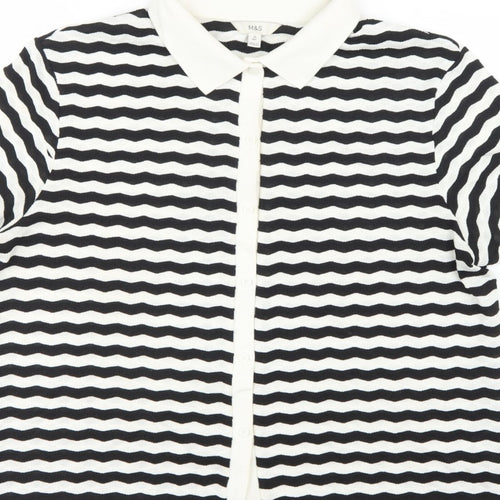 Marks & Spencer Women Black White Striped Size 20 Jersey Polo Shirt