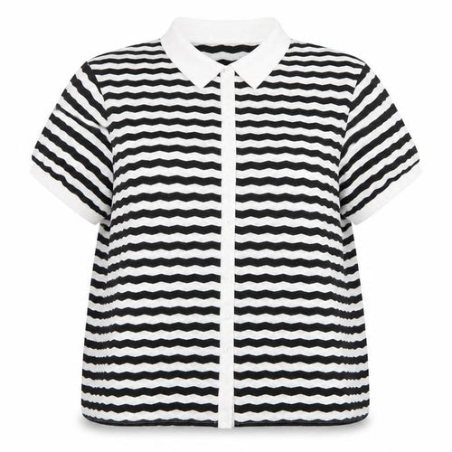 Marks & Spencer Women Black White Striped Size 20 Jersey Polo Shirt