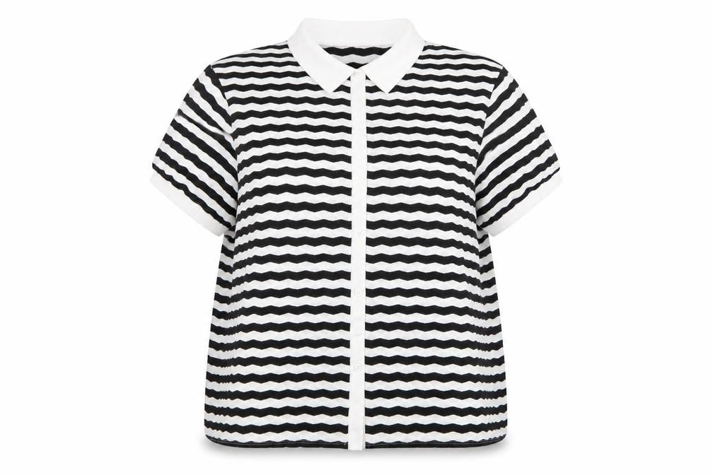 Marks & Spencer Women Black White Striped Size 20 Jersey Polo Shirt