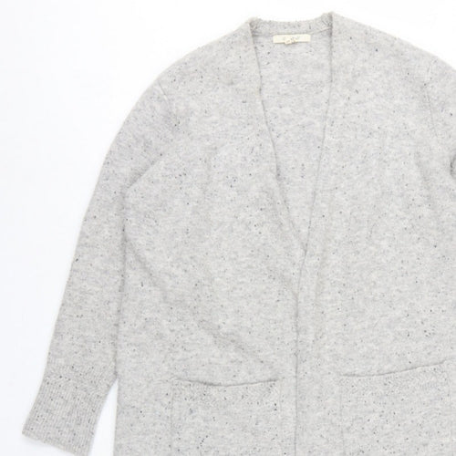 White Stuff Women Grey UK 14 Open Knit Pocket Cardigan Wool Blend
