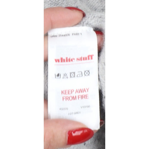 White Stuff Women Grey UK 14 Open Knit Pocket Cardigan Wool Blend
