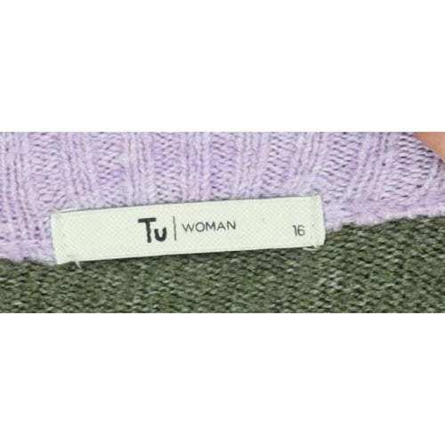 Tu Women Multicoloured Stripe Knit Jumper Dress Size 16 Long Sleeve