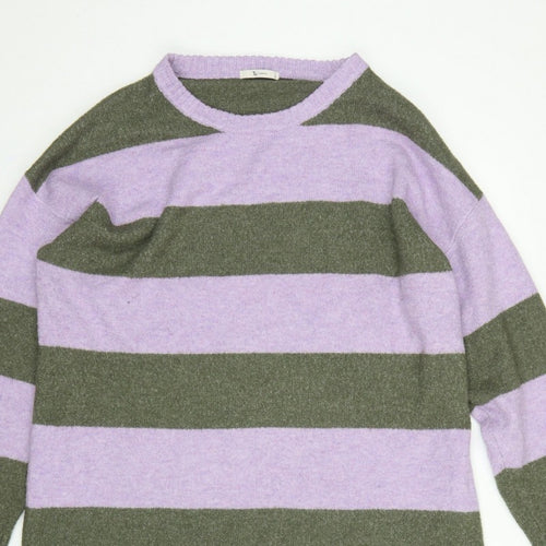 Tu Women Multicoloured Stripe Knit Jumper Dress Size 16 Long Sleeve