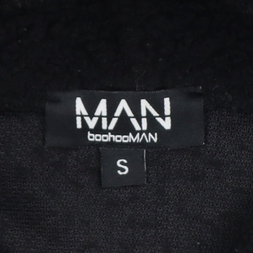 boohooMAN Men's Black Red Sherpa Fleece Hoodie Small Pullover Logo