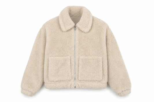 Urban Outfitters Women Beige M Teddy Fleece Zip Jacket Collared
