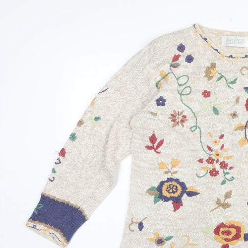 Jade-Adams Collection Women's Beige M Floral Embroidered Knit Jumper