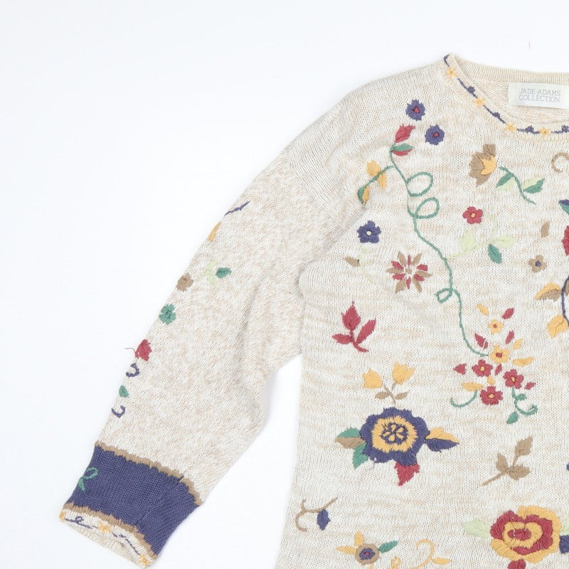 Jade-Adams Collection Women's Beige M Floral Embroidered Knit Jumper