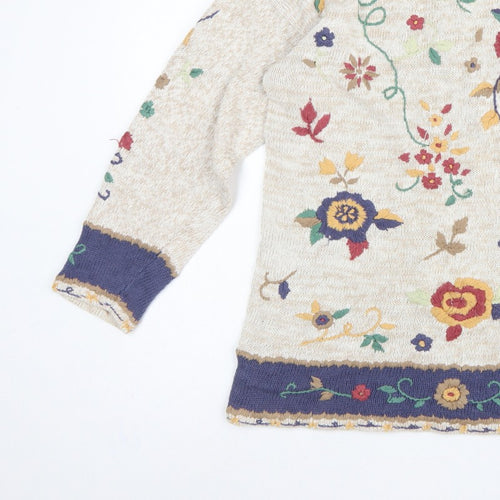 Jade-Adams Collection Women's Beige M Floral Embroidered Knit Jumper