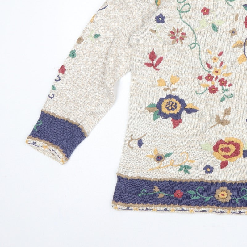 Jade-Adams Collection Women's Beige M Floral Embroidered Knit Jumper