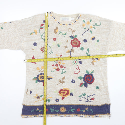 Jade-Adams Collection Women's Beige M Floral Embroidered Knit Jumper