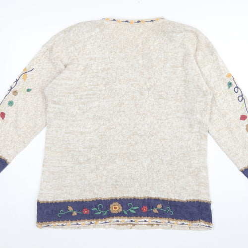 Jade-Adams Collection Women's Beige M Floral Embroidered Knit Jumper