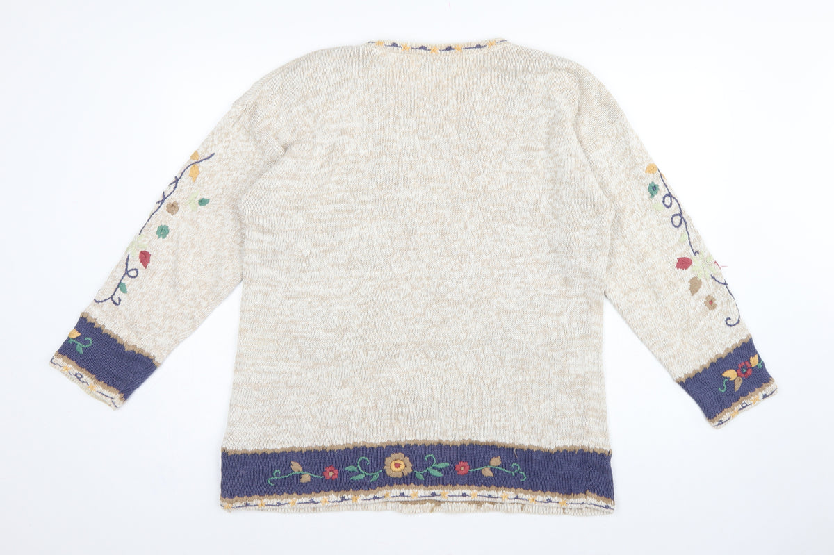 Jade-Adams Collection Women's Beige M Floral Embroidered Knit Jumper
