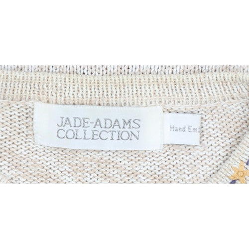 Jade-Adams Collection Women's Beige M Floral Embroidered Knit Jumper