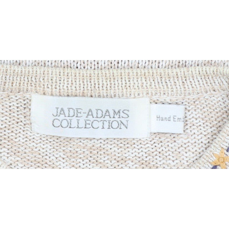 Jade-Adams Collection Women's Beige M Floral Embroidered Knit Jumper