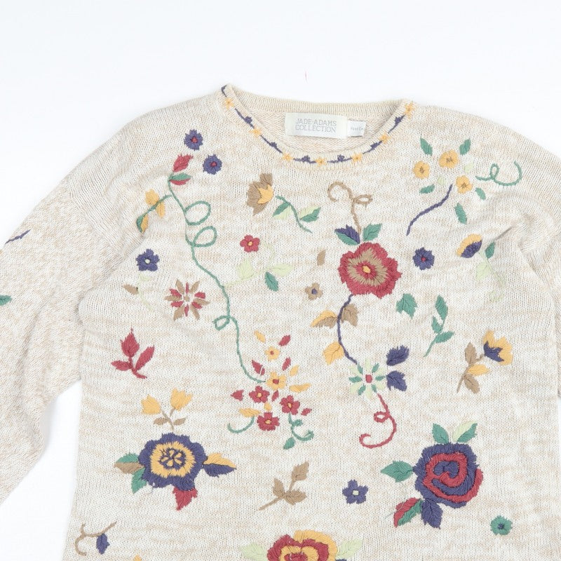 Jade-Adams Collection Women's Beige M Floral Embroidered Knit Jumper