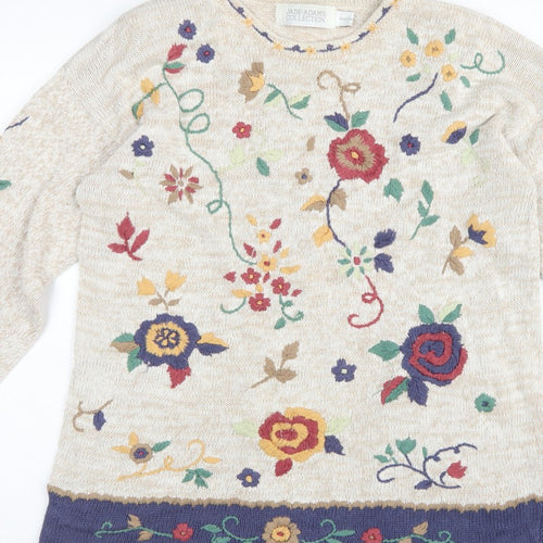 Jade-Adams Collection Women's Beige M Floral Embroidered Knit Jumper