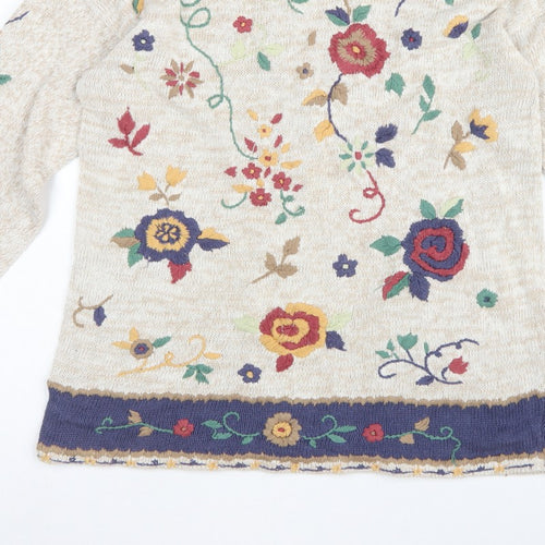 Jade-Adams Collection Women's Beige M Floral Embroidered Knit Jumper