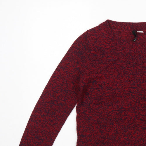 H&M Women’s Red Navy Marl XS Crew Neck Acrylic Knit Pullover Jumper