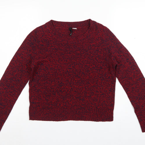 H&M Women’s Red Navy Marl XS Crew Neck Acrylic Knit Pullover Jumper